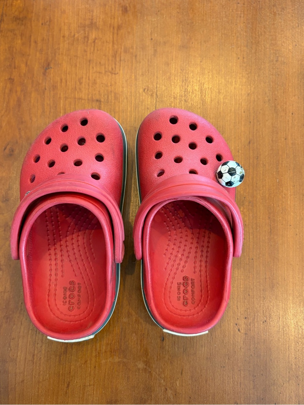 CROCS Kids Red Classic Clogs with Soccer Jibbitz